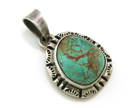 Navajo Pendant 925 Sterling Silver Natural Turquoise Vintage Artist Signed Gecko