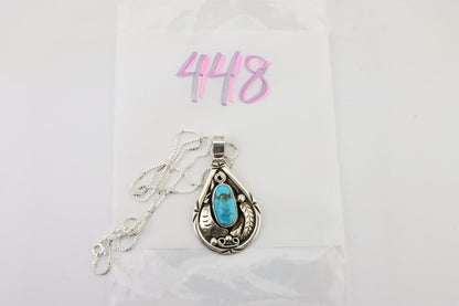 Navajo Handmade Pendant 925 Silver Turquoise Signed Tipi on Hill C.80's