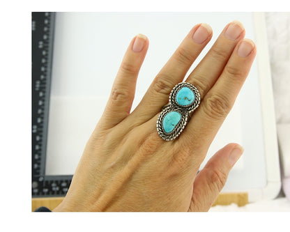 Vintage Navajo Ring Sterling Silver Authentic Turquoise Tom Willeto Size 8.0