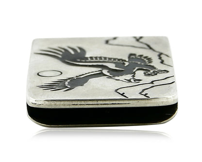 Navajo Money Clip .925 Silver & Nickle Hand Stamped Artist Pooyouma C.80's