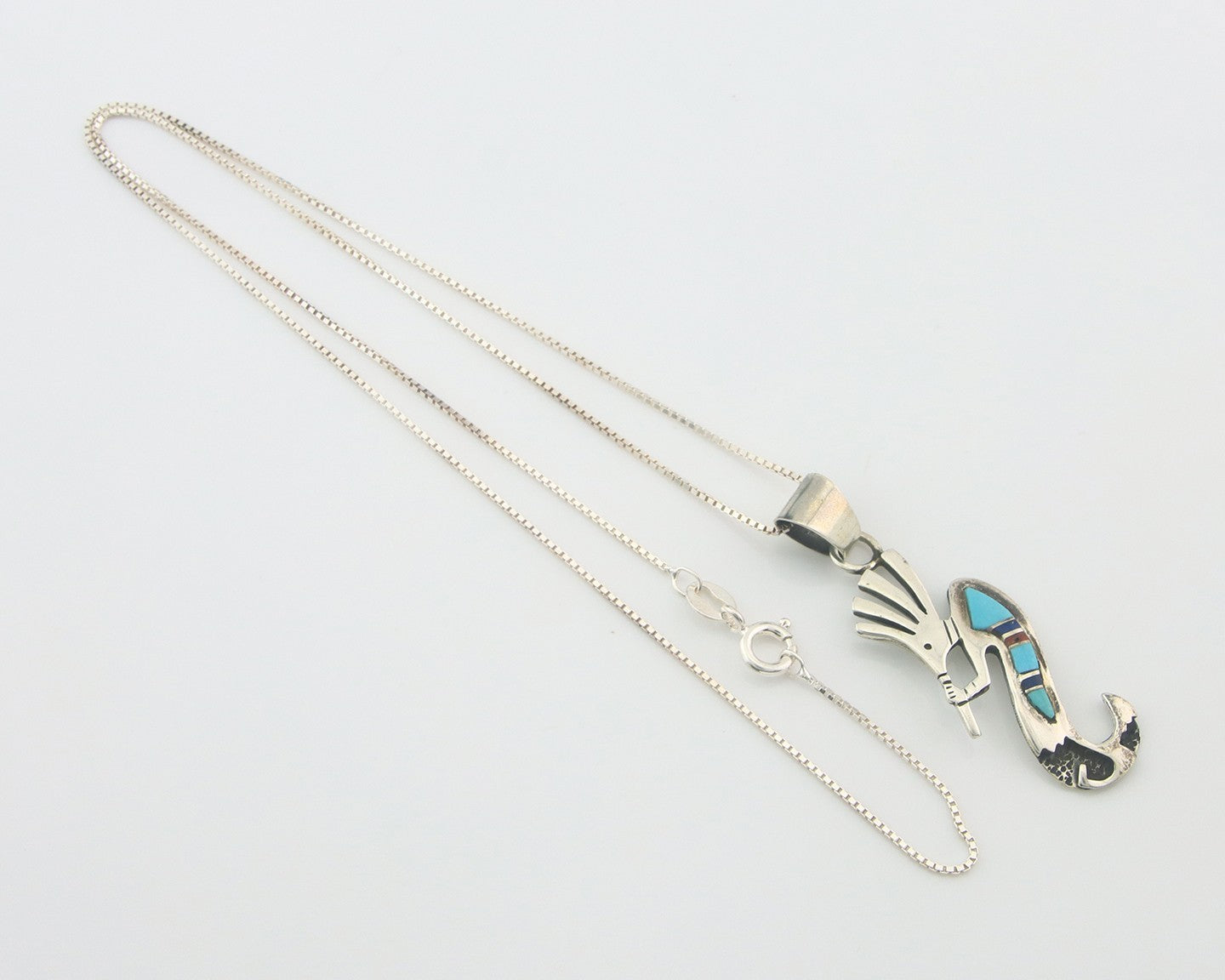 Navajo Kokopelli Necklace Sterling Silver Natural Gemstone Vintage Signed Paw