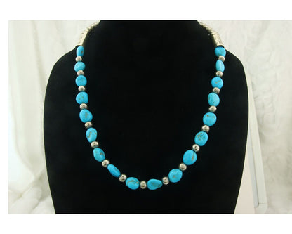 Vintage Navajo Bead Necklace 925 Silver Turquoise Hand Stamped Native Artist