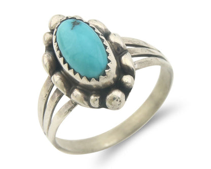 Navajo Ring 925 Sterling Natural Turquoise Native Artist C.80's Size 8.5