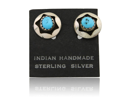 Navajo Handmade Earrings 925 Silver Natural Turquoise Native Artist C.80's