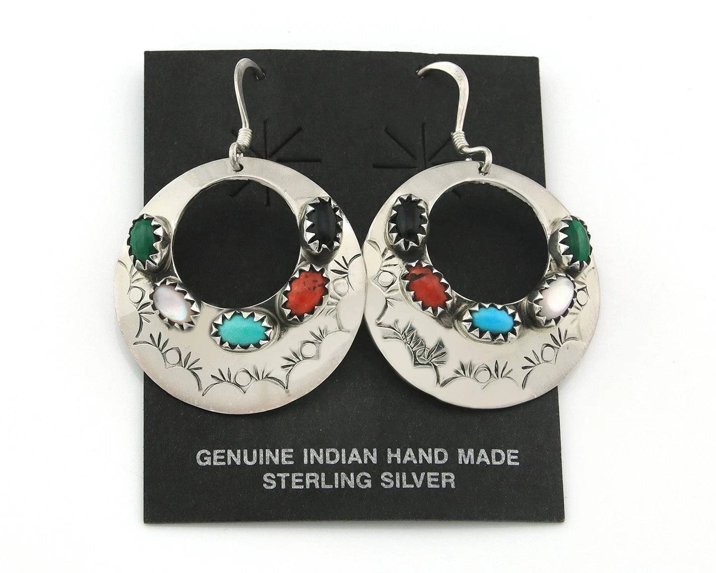 Navajo Dangle Earrings Sterling Silver Natural Gemstones Vintage Handmade