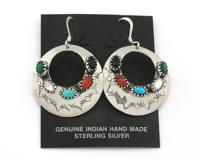 Navajo Dangle Earrings Sterling Silver Natural Gemstones Vintage Handmade