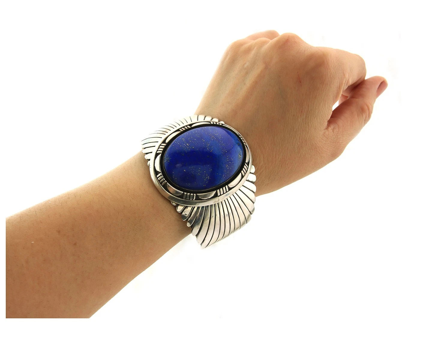 Navajo Cuff Bracelet Sterling Silver Lapis Vintage Signed Delgarito