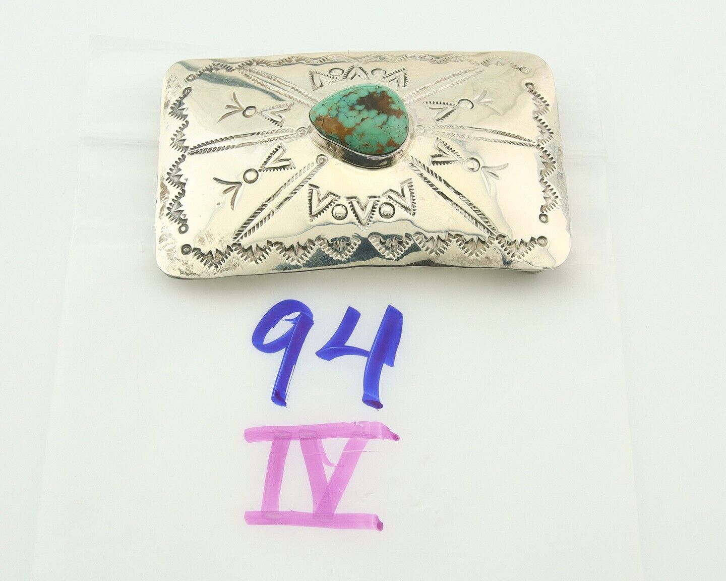 Vintage Navajo Belt Buckle 925 Silver Natural Turquoise Signed Kevin Yazzie