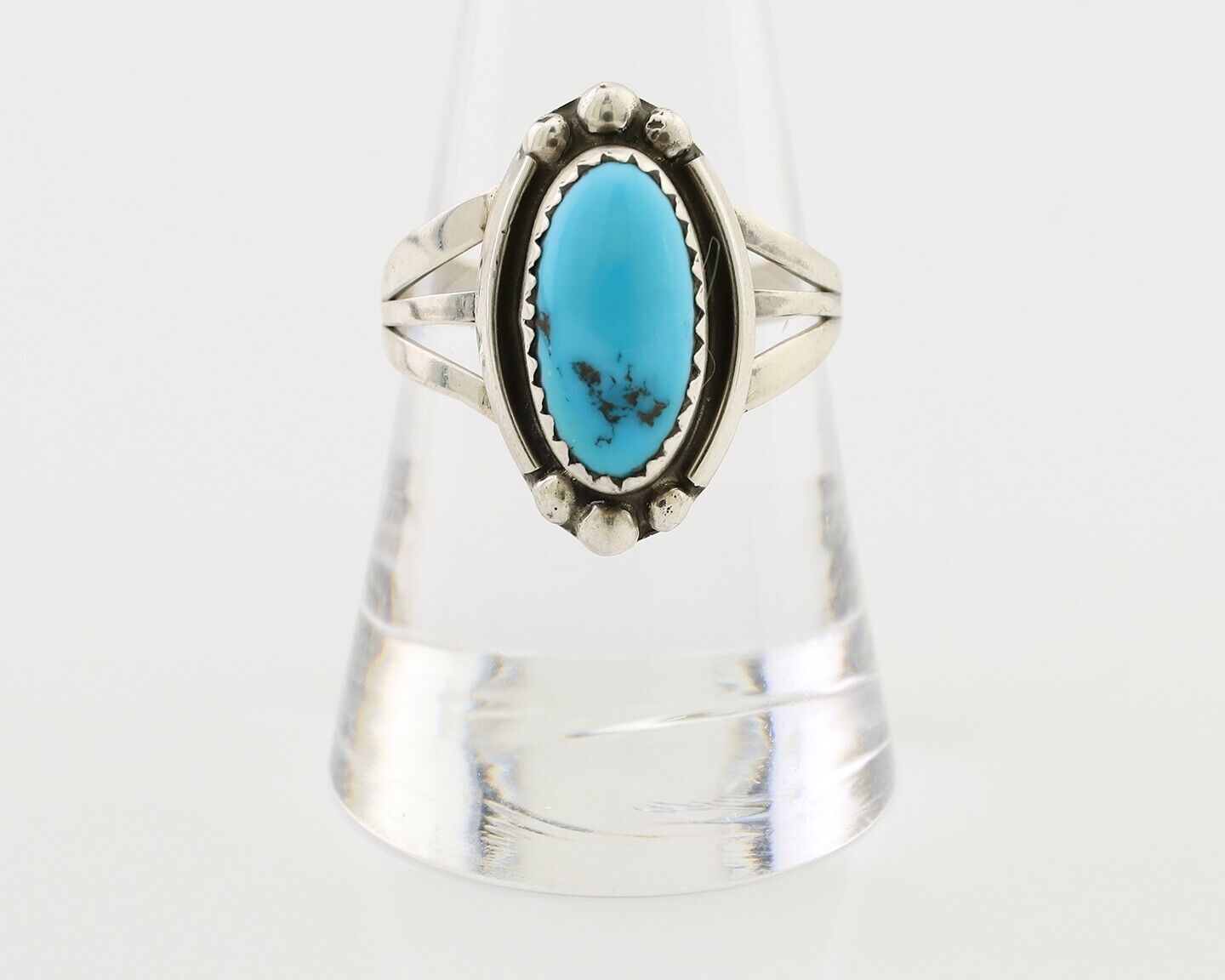 Navajo Ring 925 Silver Sleeping Beauty Turquoise Artist Signed SC C.80's