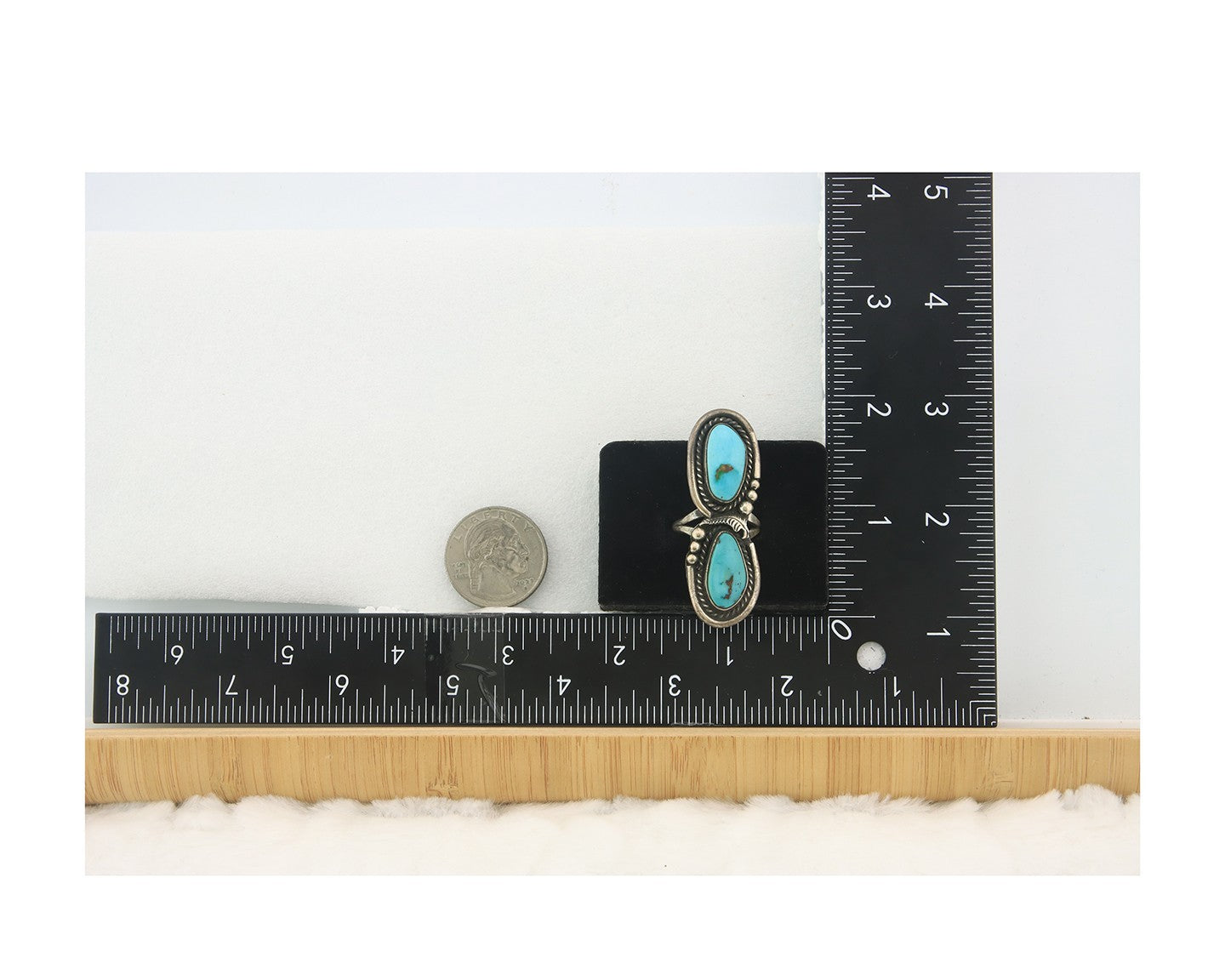 Navajo Ring Sterling Silver Blue Turquoise Vintage Signed AP Size 6.75