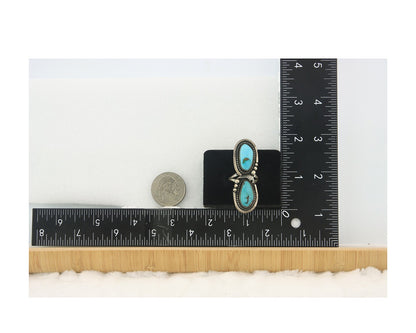 Navajo Ring Sterling Silver Blue Turquoise Vintage Signed AP Size 6.75