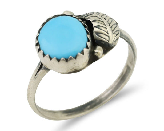 Navajo Ring 925 Silver Sleeping Beauty Turquoise Native American Artist C.80's