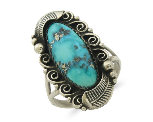 Traditional Navajo Ring Sterling Silver Authentic Turquoise Handmade Size 8.5