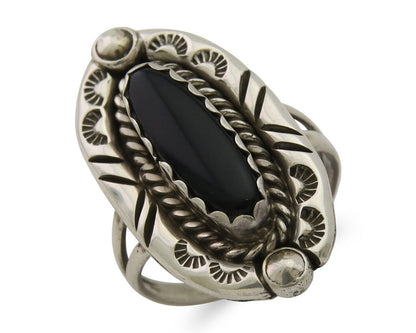 Navajo Ring 925 Silver Black Onyx Artist Signed V & N Edsitty C.80's