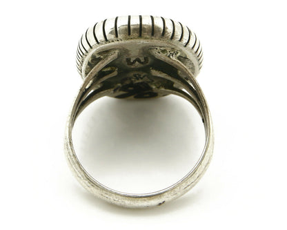 Navajo Ring .925 SOLID Silver Kingman Turquoise Artist Signed Montoya C.1980's