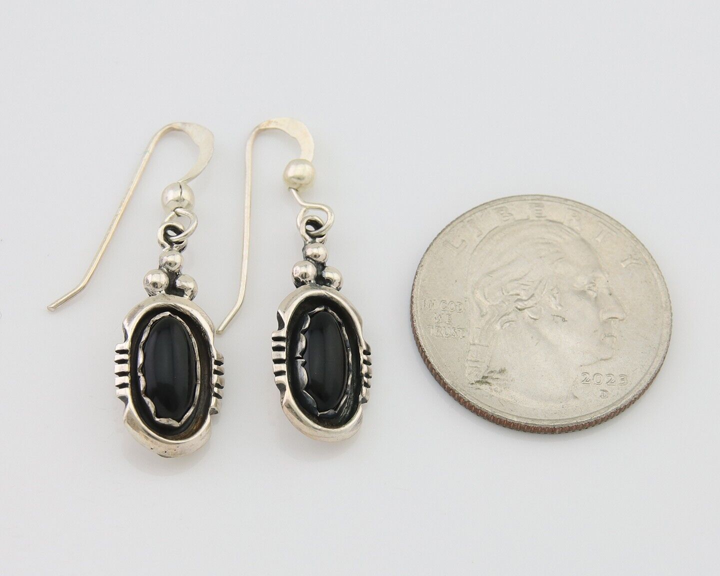 Navajo Dangle Earrings 925 Silver Natural Black Onyx Native American C.80's