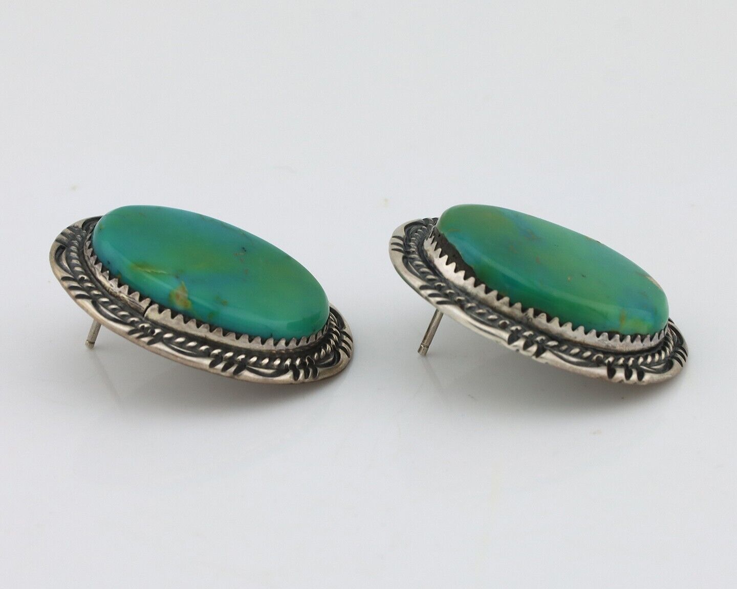 Navajo Handmade Earrings 925 Silver Turquoise Native American Artist C.80s