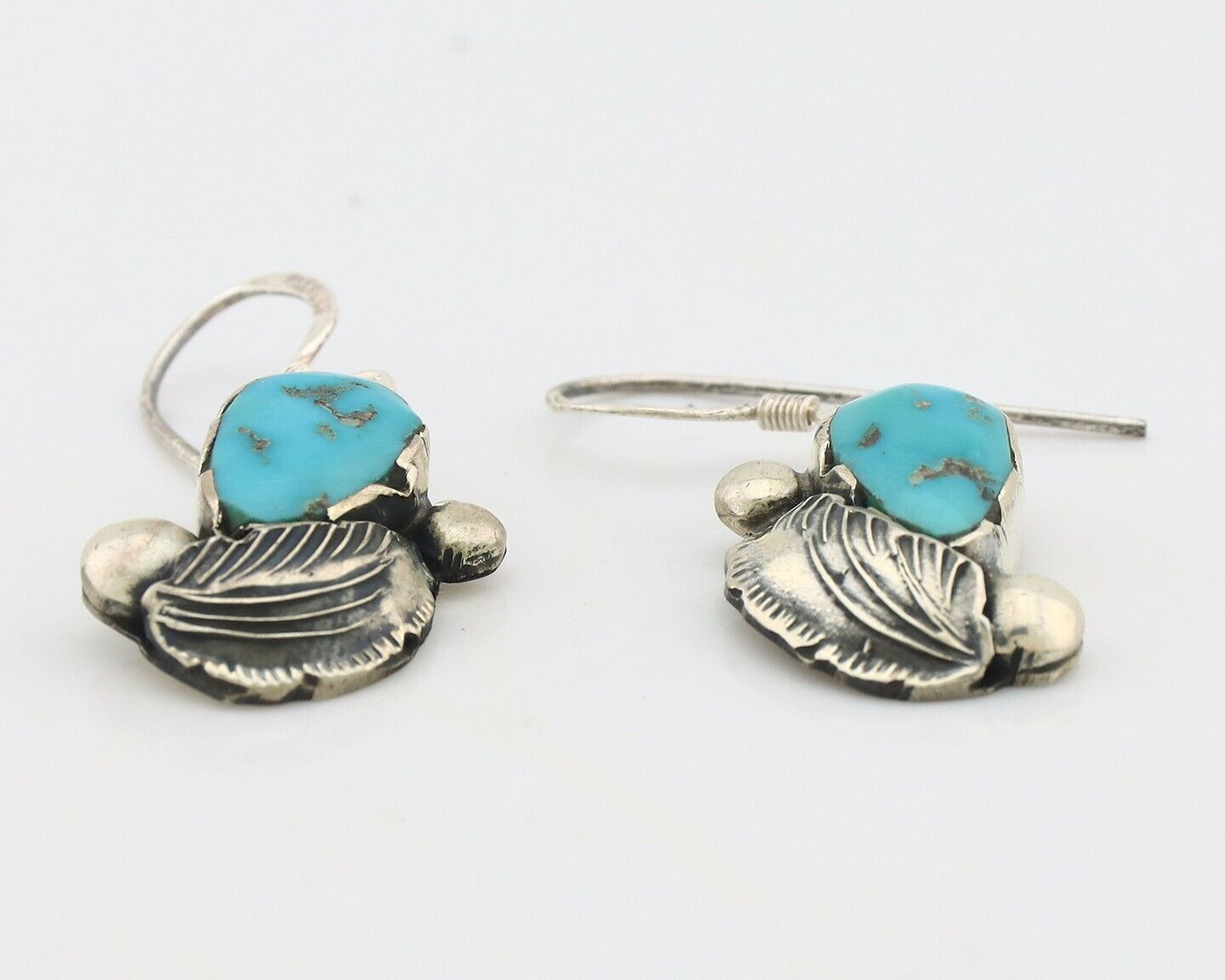 Zuni Dangle Handmade Earrings 925 Silver Blue Turquoise Native Artist C.80's