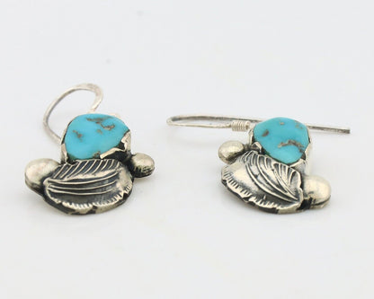 Zuni Dangle Handmade Earrings 925 Silver Blue Turquoise Native Artist C.80's