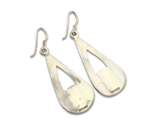 Navajo Earrings Sterling Silver Coral & Turquoise Vintage Dangle Handmade