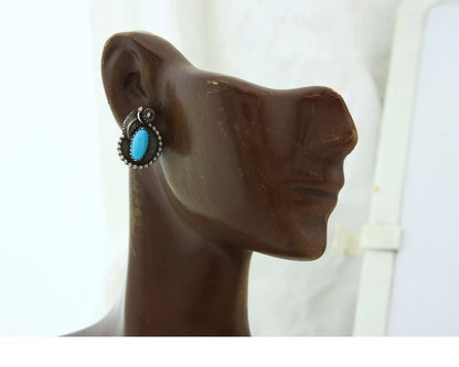 Navajo Dangle Earrings Sterling Silver Handmade Turquoise Vintage Signed
