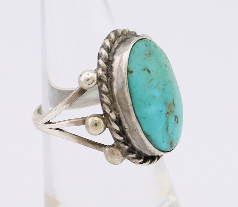 Navajo Ring 925 Silver Natural Blue Turquoise Artist Signed MC C.80's
