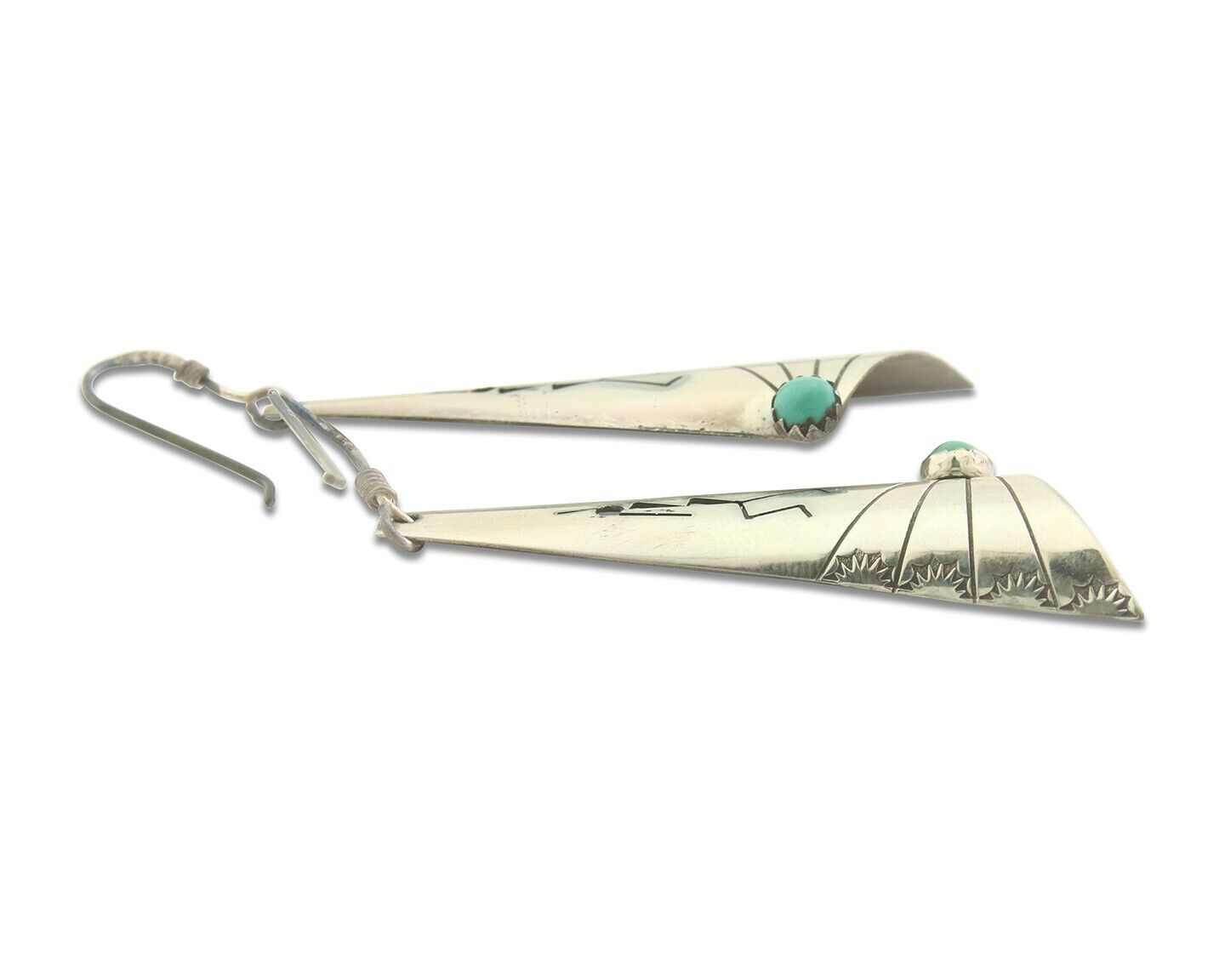 Navajo Earrings 925 Silver Kokopelli Natural Turquoise Native Artist C.80's