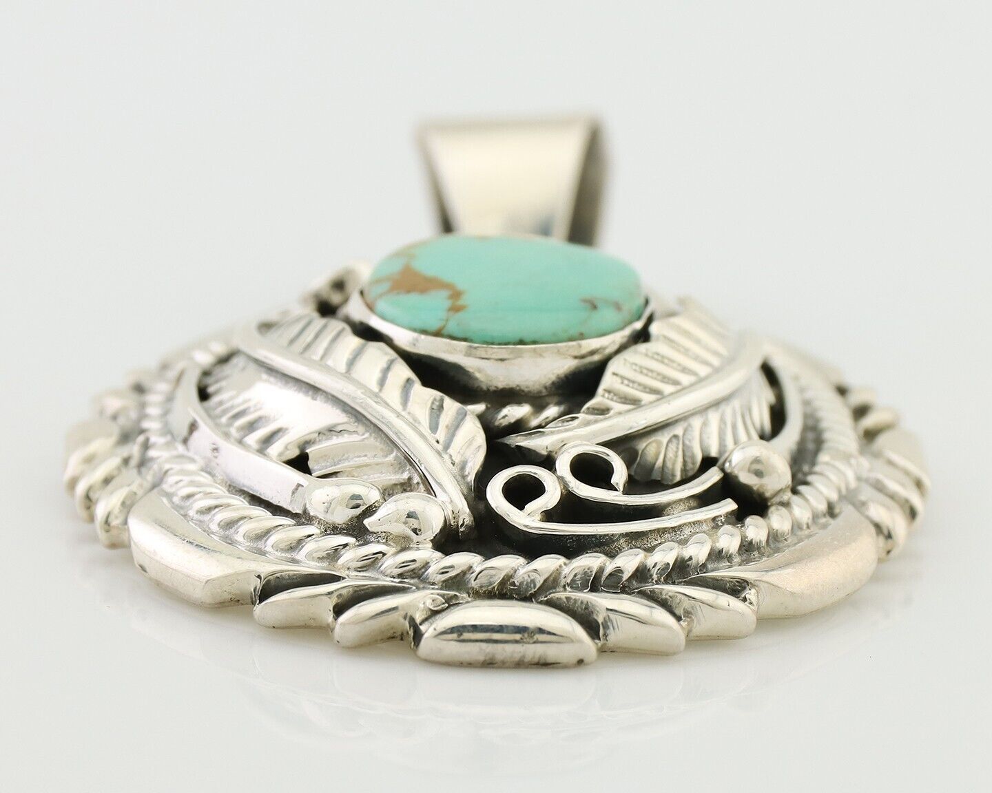 Navajo Pendant 925 Silver Kingman Turquoise Native American Artist C.80s