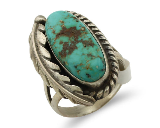 Navajo Ring 925 Silver Spiderweb Turquoise Native Artist Signed C.80's