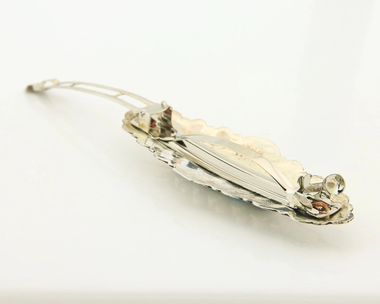 Navajo Barrette Sterling Silver Gemstones Hand Stamped Vintage Native Artist