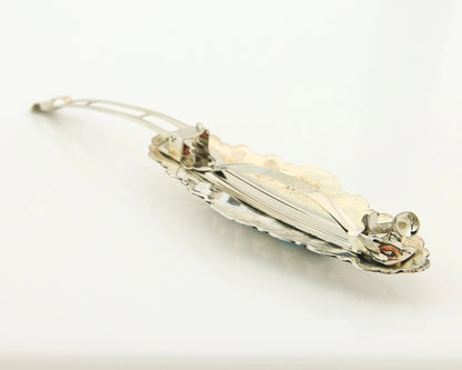 Navajo Barrette Sterling Silver Gemstones Hand Stamped Vintage Native Artist