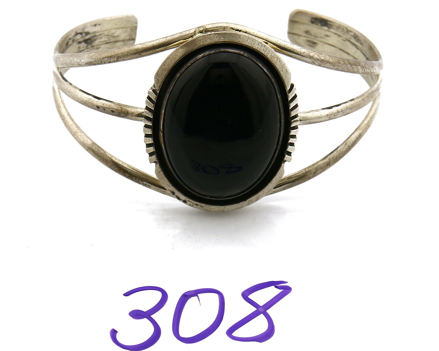 Navajo Bracelet Onyx .925 Silver W. Denetdale C.80's