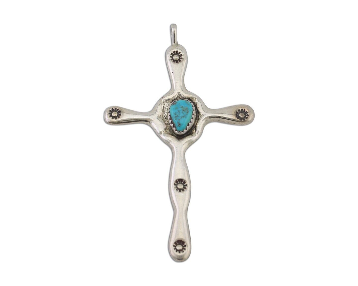 Navajo Cross Pendant 925 Silver Turquoise Hand Stamped Native American C.80's