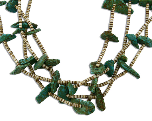 Navajo Old Pawn Fetish Necklace Real Turquoise & Shell C.70's