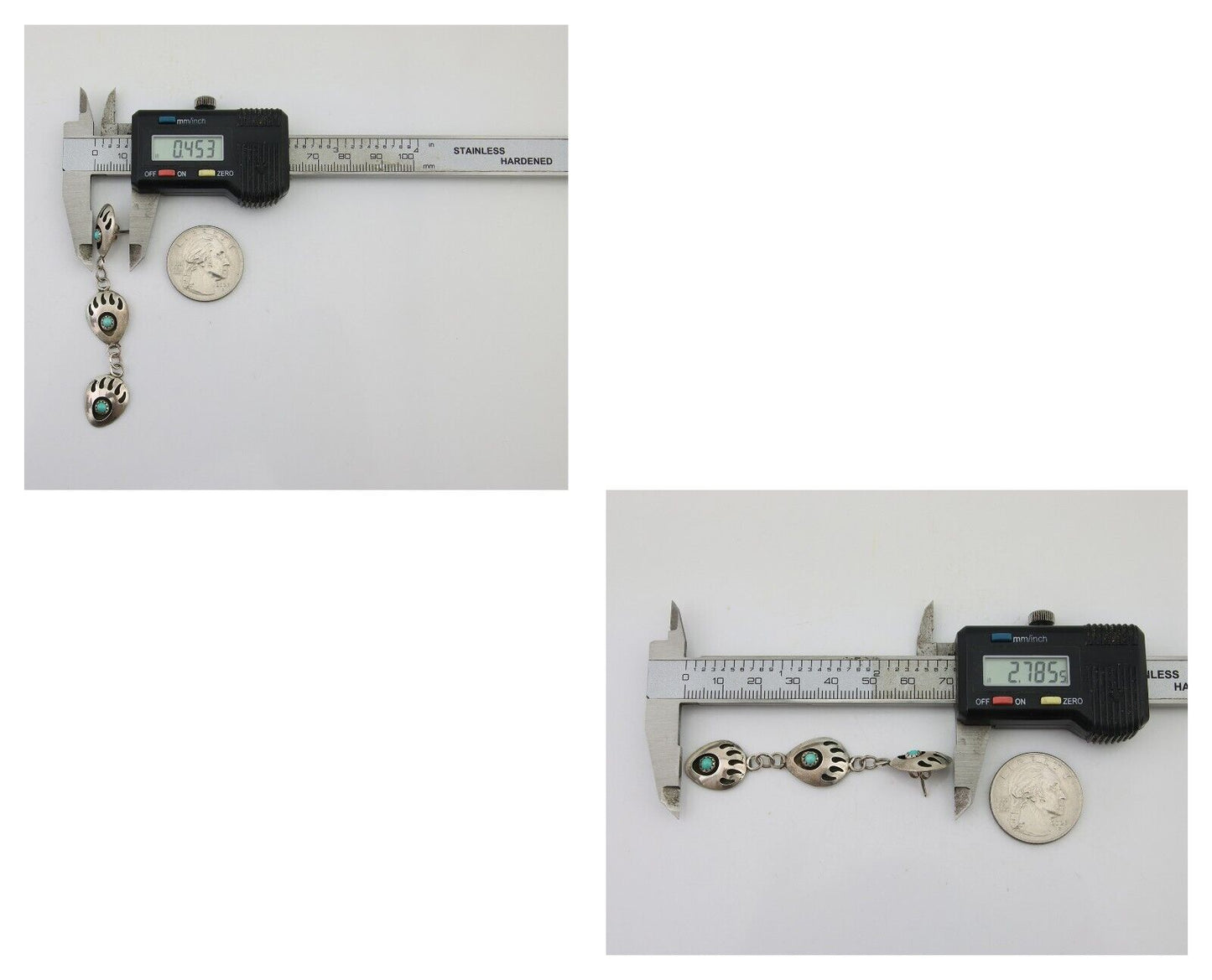 Navajo Paw Earrings 925 Silver Kingman Turquoise Native American Artist C.80's