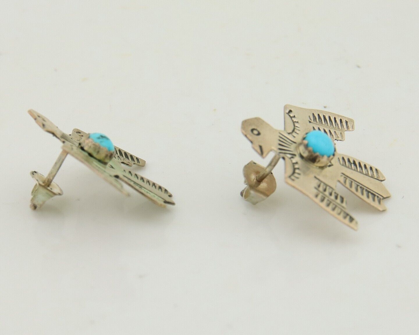 Navajo Thunderbird Earrings 925 Silver Natural Turquoise Native Artist C.80's
