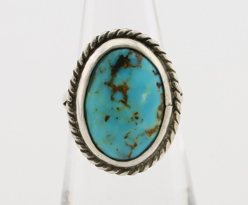 Navajo Ring 925 Silver Kingman Turquoise Native American Artist C.80's