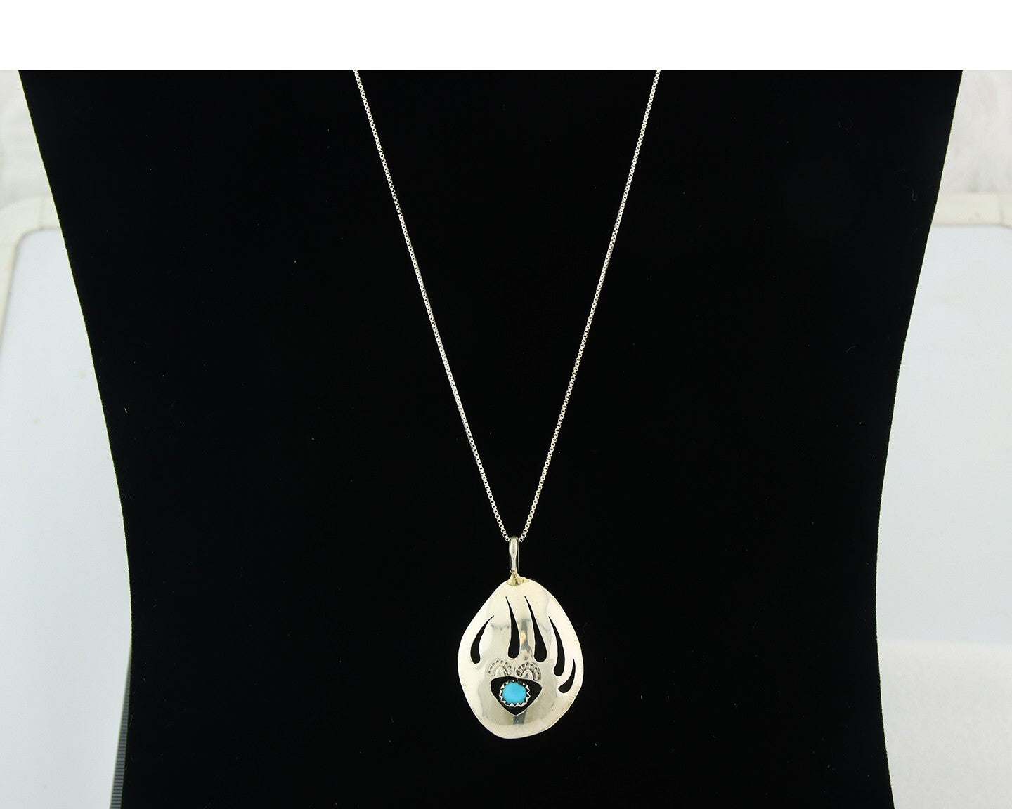 Navajo Sterling Silver Paw Necklace Turquoise Authentic Vintage Signed B