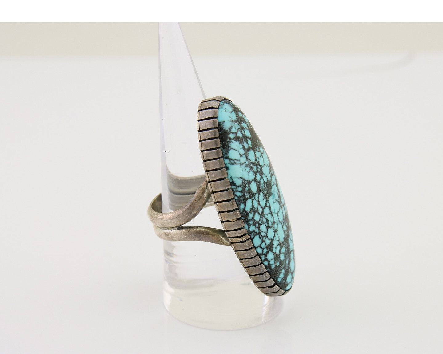 Navajo Ring 925 Silver Blue Spiderweb Turquoise Native American Artist C.80's