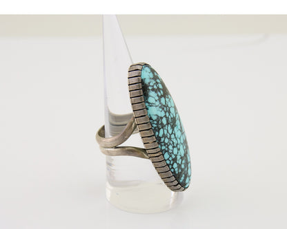 Navajo Ring 925 Silver Blue Spiderweb Turquoise Native American Artist C.80's