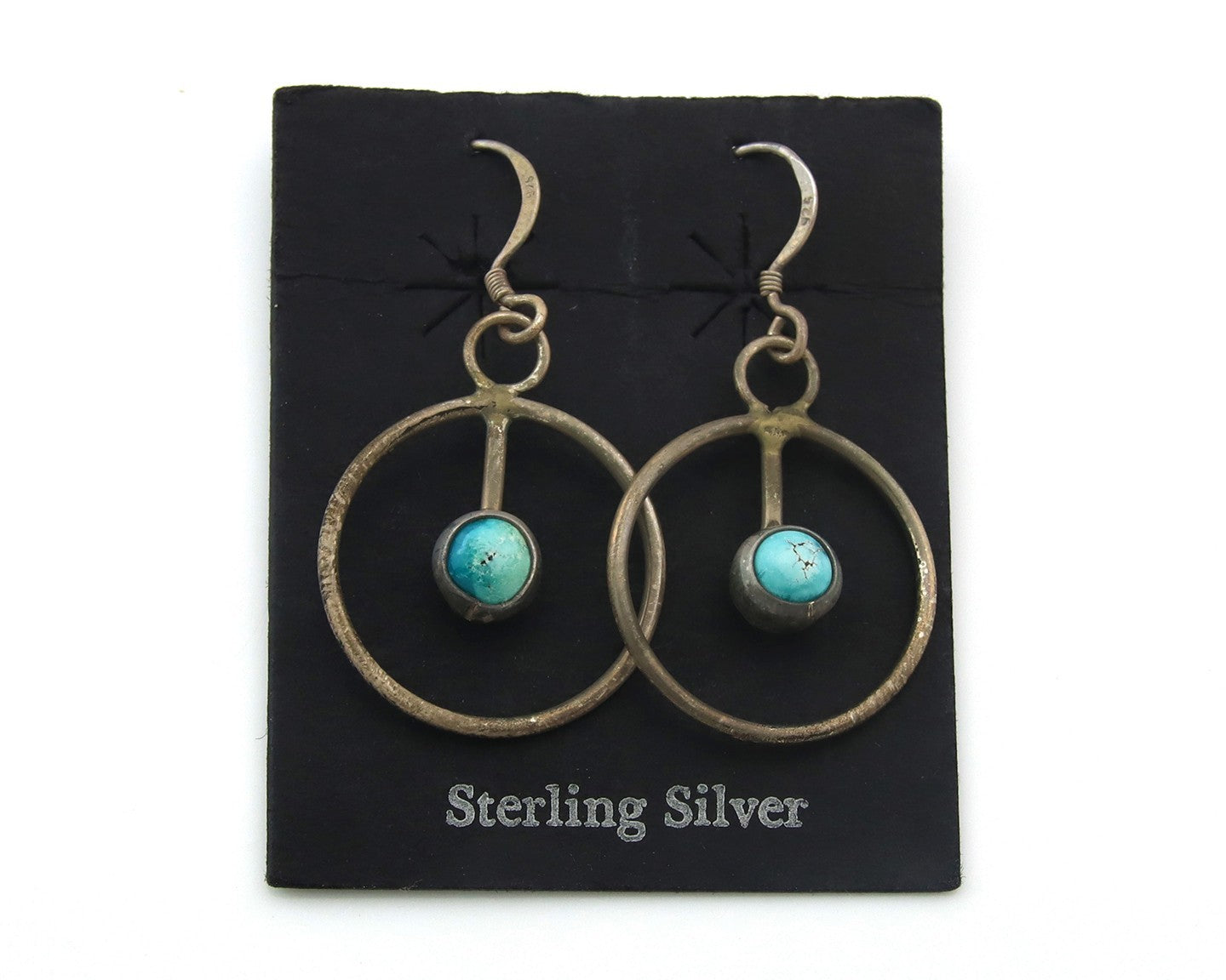Navajo Dangle Earrings Sterling Silver Natural Turquoise Vintage Handmade