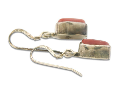 Navajo Earrings 925 Silver Natural Coral Native American Artist C.80's