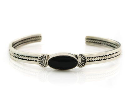 Navajo Cuff Bracelet Sterling Silver Black Onyx Handmade Vintage