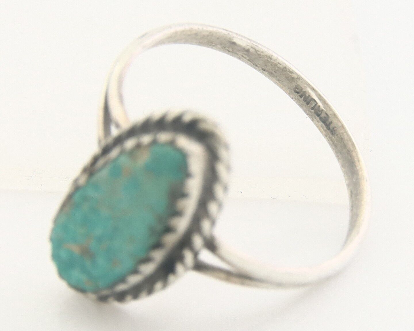 Navajo Ring 925 Sterling Natural Turquoise Native Artist C.80's Size 8.25