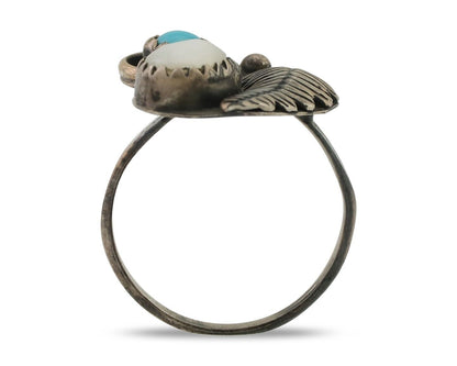 Vintage Handmade Navajo Ring Turquoise & MOP 925 Silver Size 5.75 C.80's