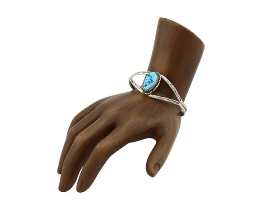 Navajo Bracelet 925 Silver Sleeping Beauty Turquoise Native American Artist C80s