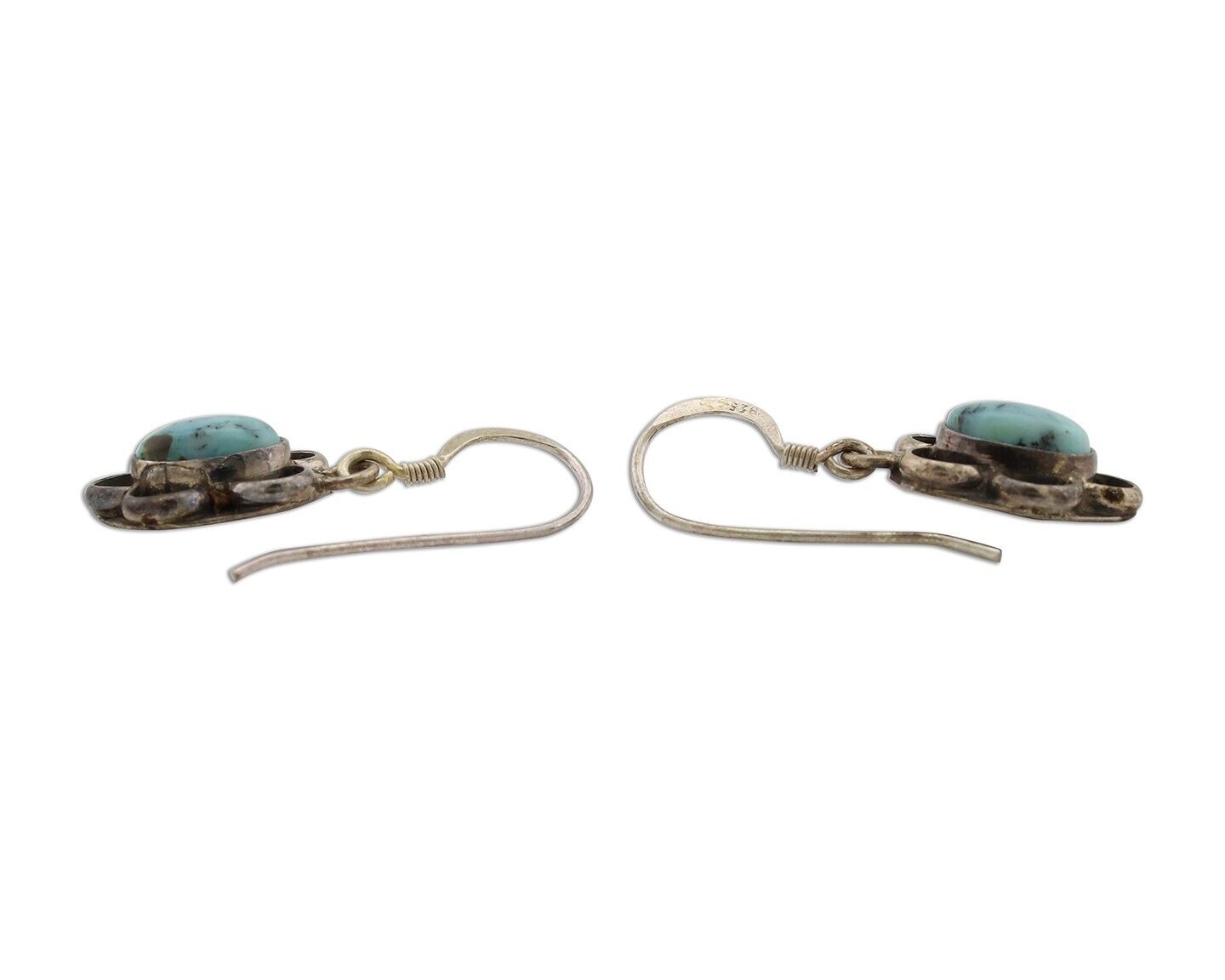 Navajo Earrings 925 Silver Natural Blue Turquoise Native American Artist C.80s