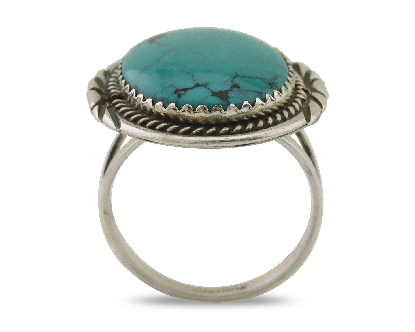 Navajo Ring 925 Silver Natural Spiderweb Turquoise Native Artist C.80's