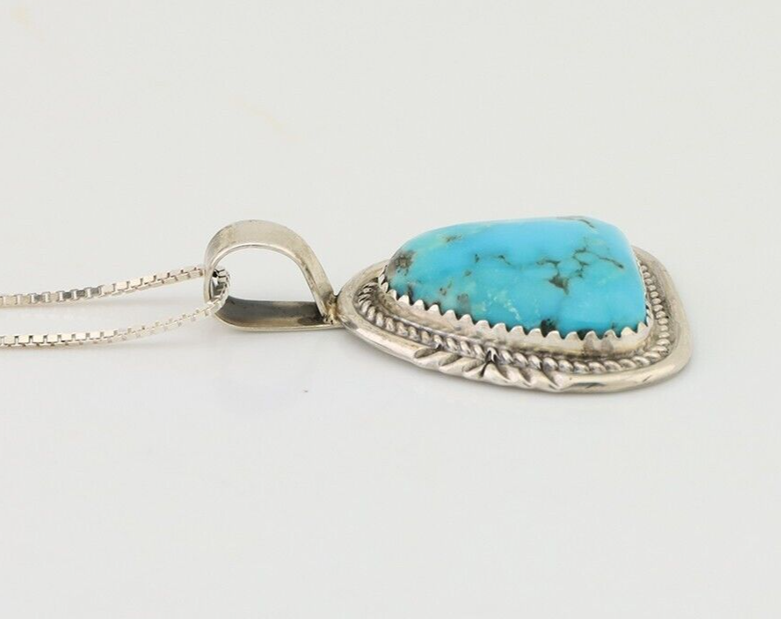 Navajo Handmade Pendant 925 Silver Turquoise Signed Anna Begay C.80's