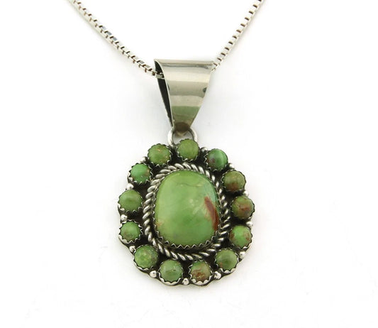 Navajo Necklace Sterling Silver Nalural Green Turquoise Signed Patrick Yazzie